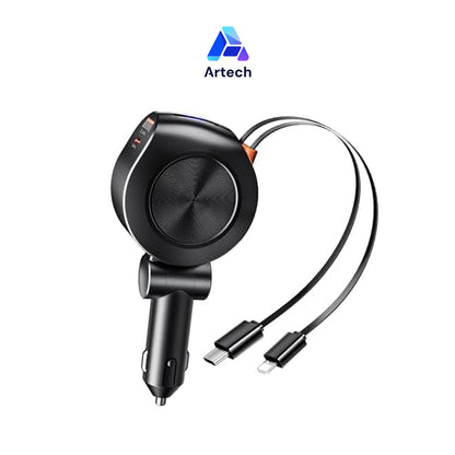 Promate 88W Multi-Port Car Charger with Dual Retractable Cables