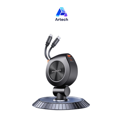 Promate 88W Multi-Port Car Charger with Dual Retractable Cables